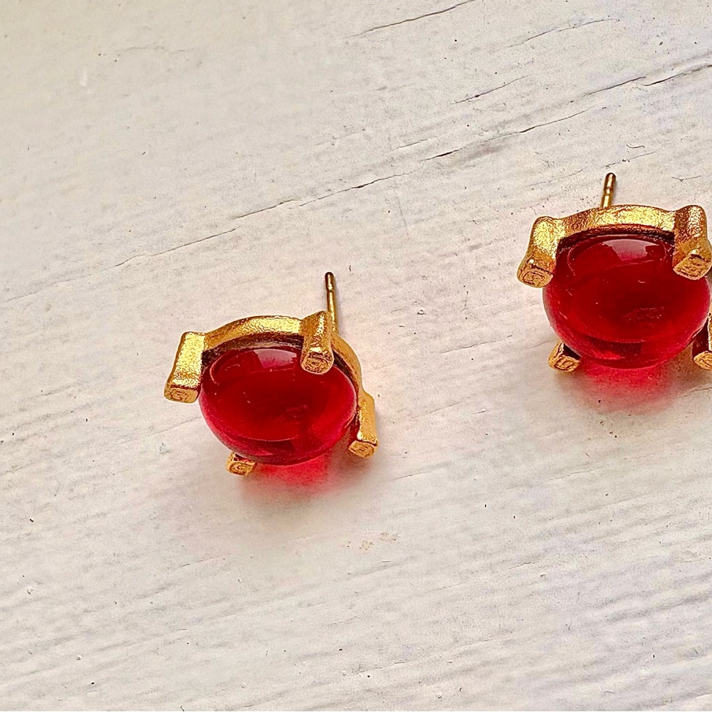 Vintage Cecile Jeanne Paris Jelly Red Signed Stud Earrings